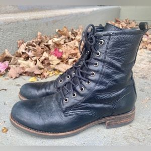 Frye Veronica Black Leather Combat Boot Size 10